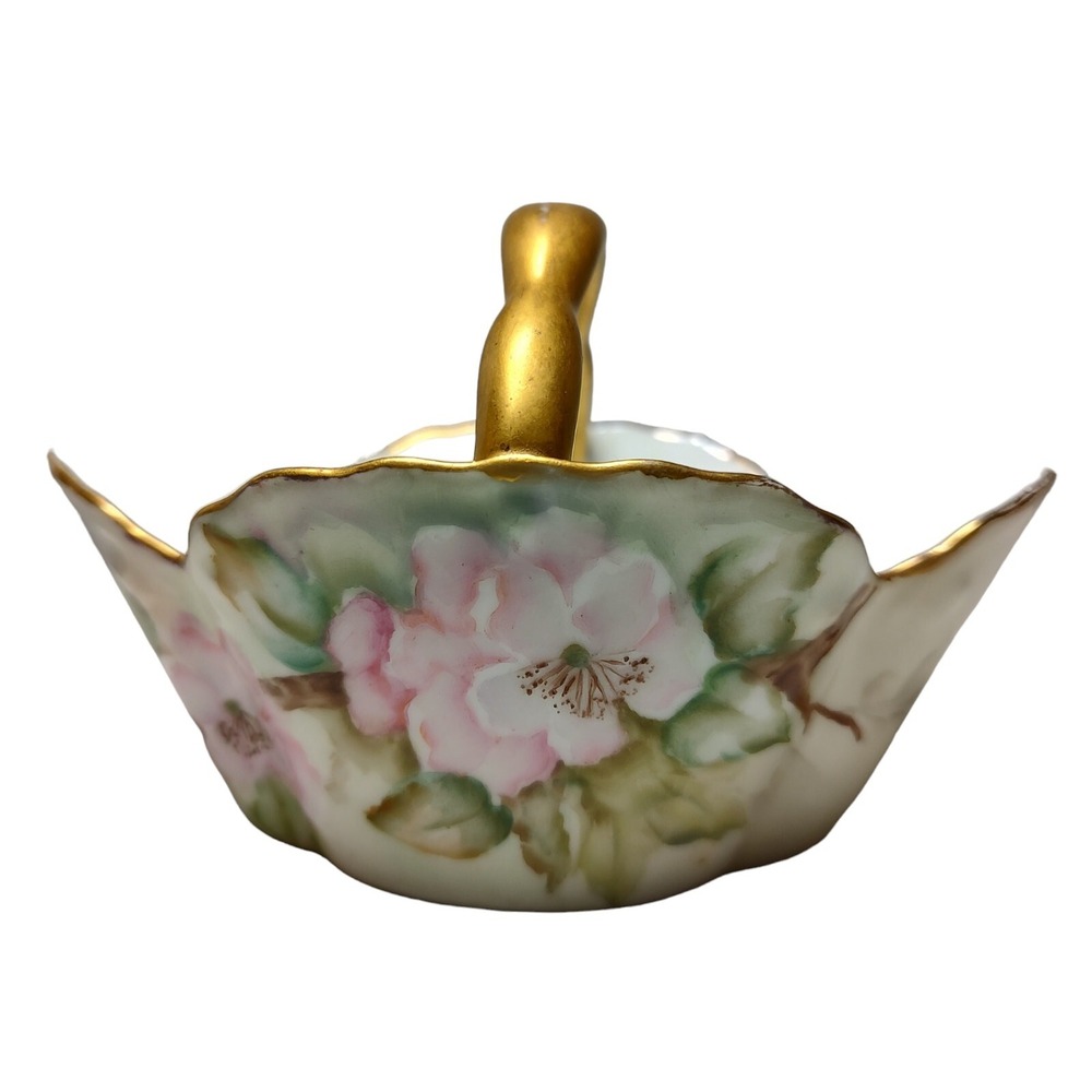 Antique VS Company Bavaria Basket‎ Gold Handle Hand Painted Apple Blossoms